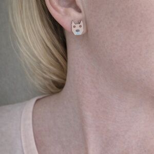 Handmade Dog Face Wood Stud Earrings – Cute Animal Studs